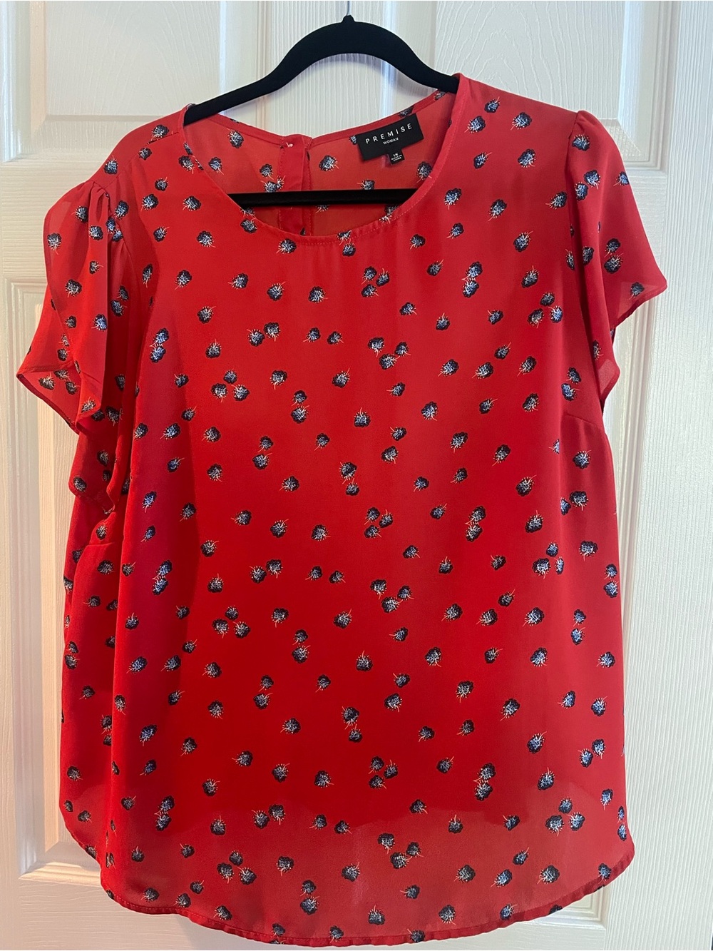 Premise Red Short Sleeve Floral Blouse
